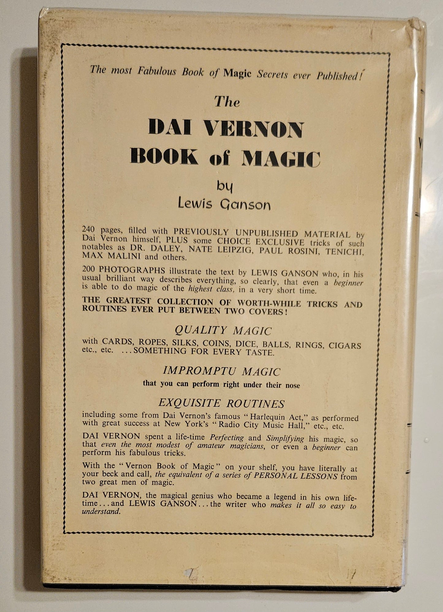 AUTOGRAPHED COPY of The Dai Vernon Book of Magic by Lewis Ganson